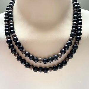 2 Tier 20" Beaded Necklace Soft black and Burnished Bronze Hues